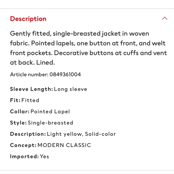 H&M Light Yellow Blazer - XXS - Picture 7 of 7